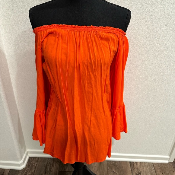 Bright orangey reddish colored sheer tunic/bathing suit cover up - Picture 1 of 3